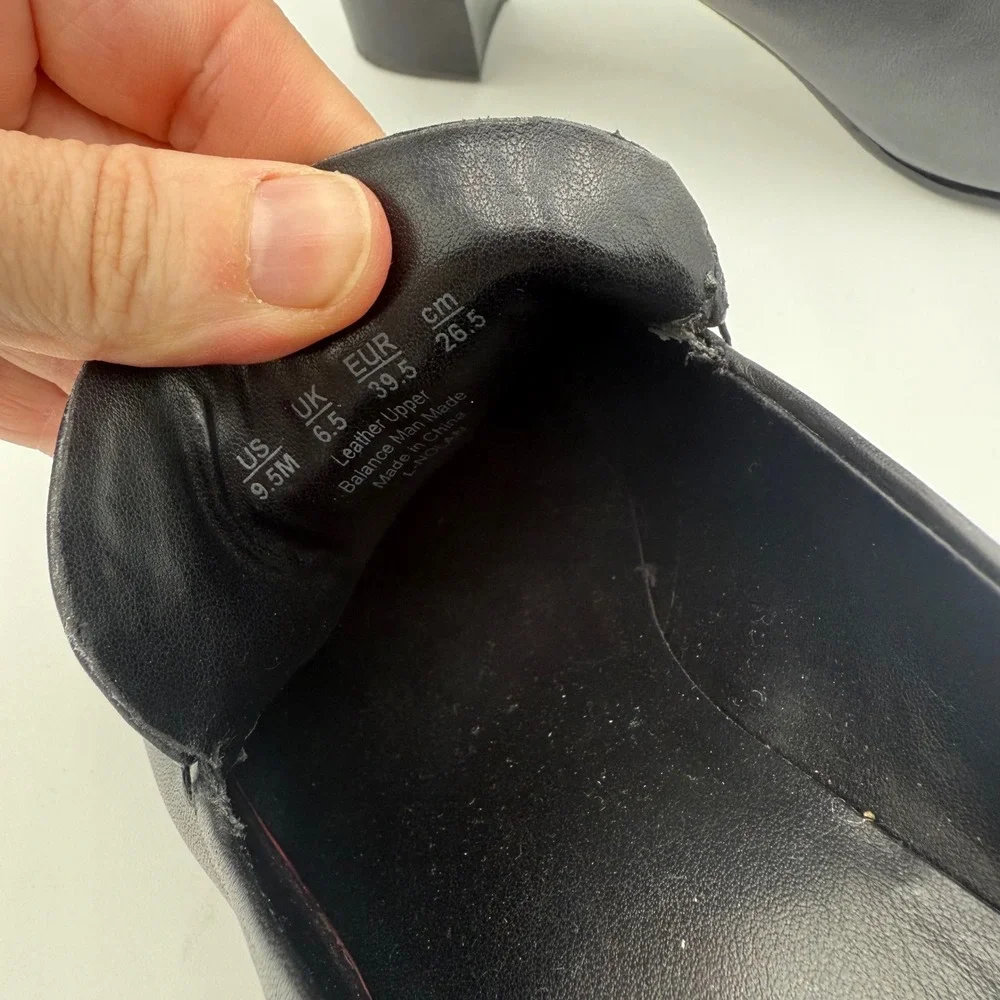 Franco‎ Sarto Nolan Pump Black Leather Block Heel Loafers High Heels Shoes 9.5